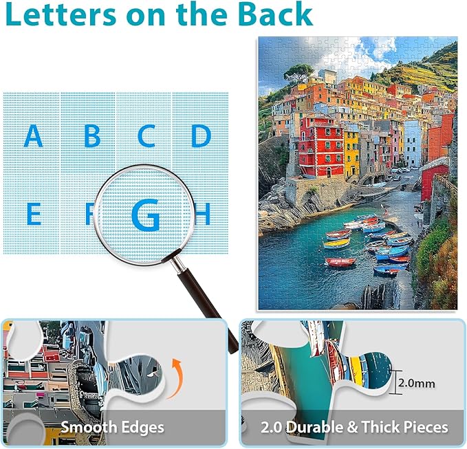 500 Piece Puzzle for Adults, Landscape Seaside Town Puzzle Teen Adults,Recycled Paper Unique Fun Jigsaw Puzzle 500 Piece,Challenging Family Game Gift for Friends Men Women Seniors,20.5 * 15In