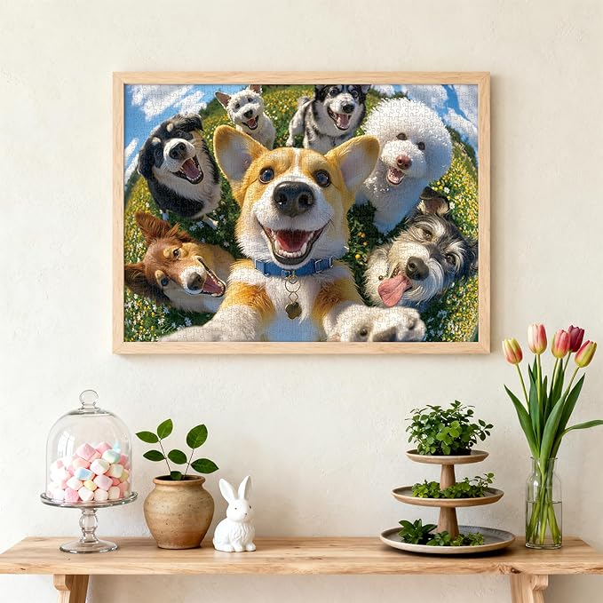 Puzzles for Adults 1000 Pieces - Dog Selfie, Pup Selfie Fiesta Adults Puzzles Lawn Dogs Park, Letter on Back No Dust, Matte Finish Funny Puppies Jigsaw Puzzles Home Decor, 27.5" x 19.7" Gifts Games