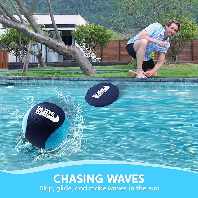 SYNCFUN 4 Pcs Skip Water Balls,Splash Water Bouncing Balls with Mesh Bag, Beach Toys for Kids, Pool Toys for Friends and Family, Fly Swimming Game Adults, Boys,Teens, Great for All Ages