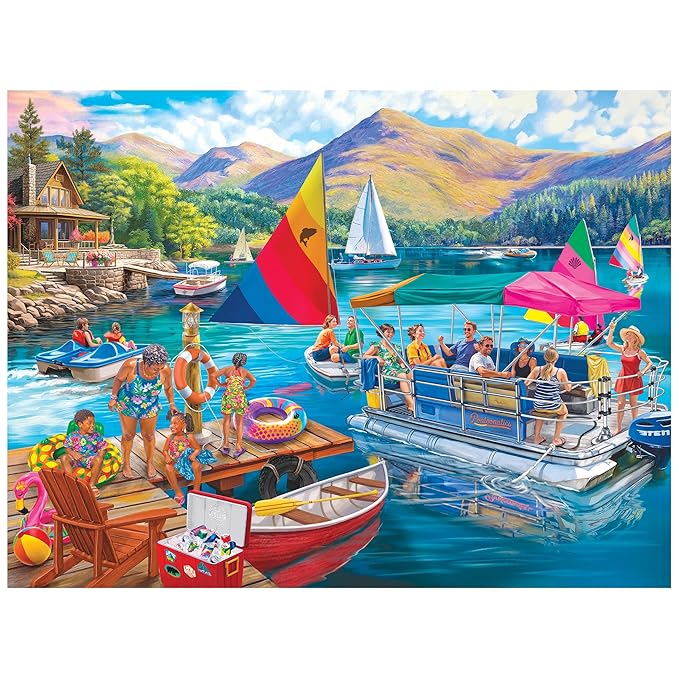 RoseArt - Bigelow Illustrations - Boater's Lake 500 Piece Jigsaw Puzzle, Summer Lake Puzzle for Adults