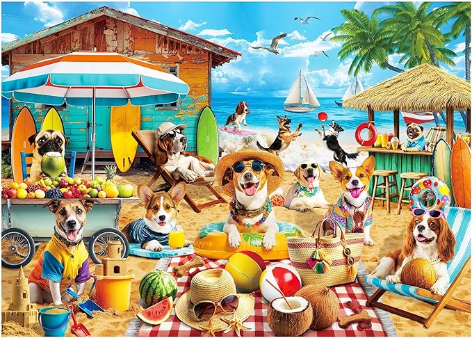 BenBen Puzzles for Adults 500 Pieces, Dogs on Vacation, Dog Jigsaw Puzzle with Patterns on Back, Funny Animal Puzzle, Challenging Puzzles for Family Game Night, Home Décor