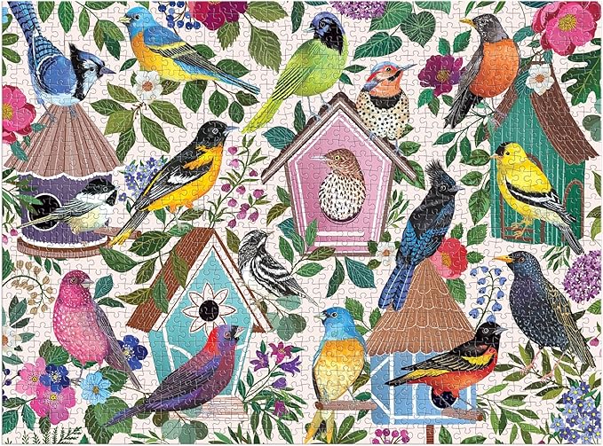 Galison Birdhouse Lane – 1000 Piece Jigsaw Puzzle Featuring Beautiful Artwork of Birds and Birdhouses