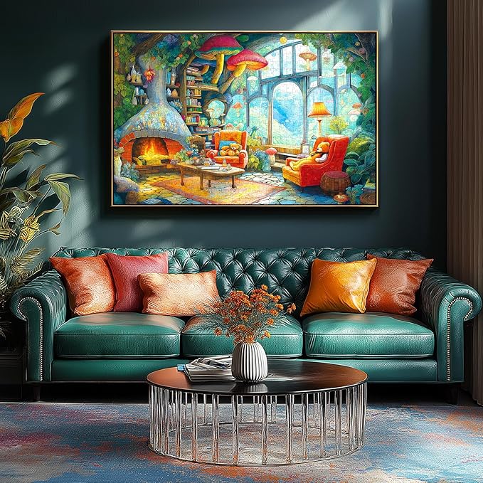 Fairy - Tale Forest Living Room 1000 Piece Puzzle for Adults, Fun Puzzles for Adults 1000 Pieces with HD Print & Poster, 27.5 * 19.7 in Dust Free, for Gifts Halloween Christmas Family Games Lovers