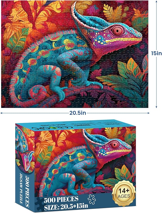 Jigsaw Puzzle 500 Pieces, Chameleon Puzzle, Puzzles for Adults 500 Pieces and up, Paper Jigsaw Puzzle for Adults and Families, Pieces Fit Together Perfectly, Smooth Edging, Leisure Animal Puzzle