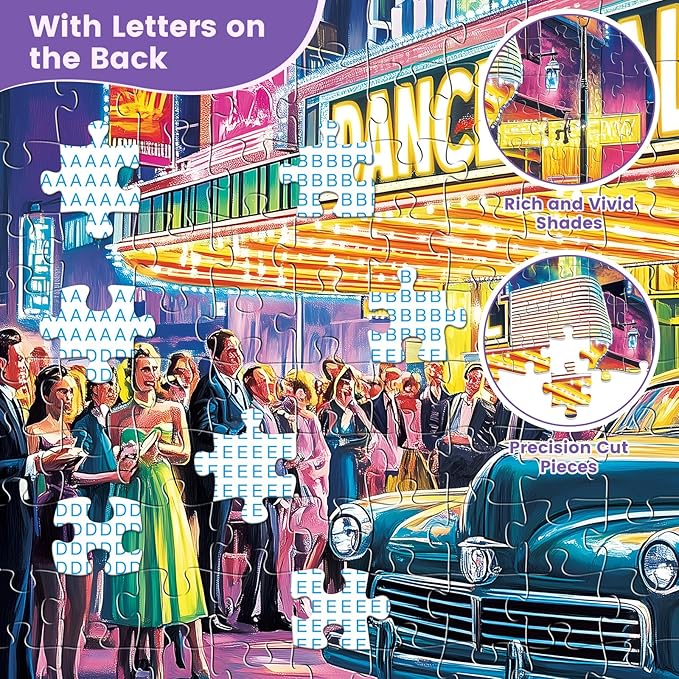 300 Piece Puzzles for Adult, Neon Dance Hall Puzzle, Classic Car Vintage Jigsaw Puzzle, Recycled Cardboard Large Piece Puzzle, Challenging Family Activity Game Gift for Friend 20.5 * 15 Inch