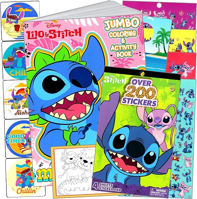 Lilo & Stitch Coloring and Activity Sticker Book - Bundle Includes Stitch Coloring Book & Stickers, Reward Sticker Set, and More