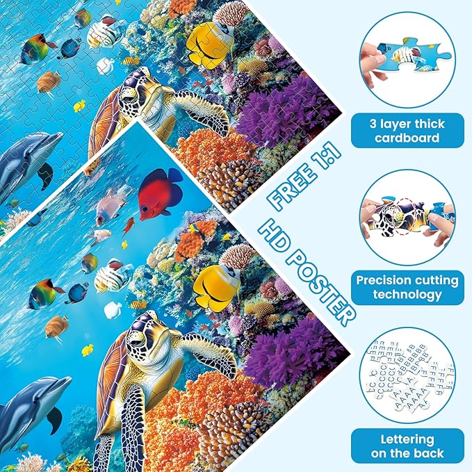 300 Pieces Underwater World Puzzle for Adults, Sea Turtle Jigsaw Puzzle 300 Pieces Recycled Cardboard Puzzles for Adults, Family Challenging Game Home Decor Gift Toy for Teens Kids Seniors 20.5×15 in