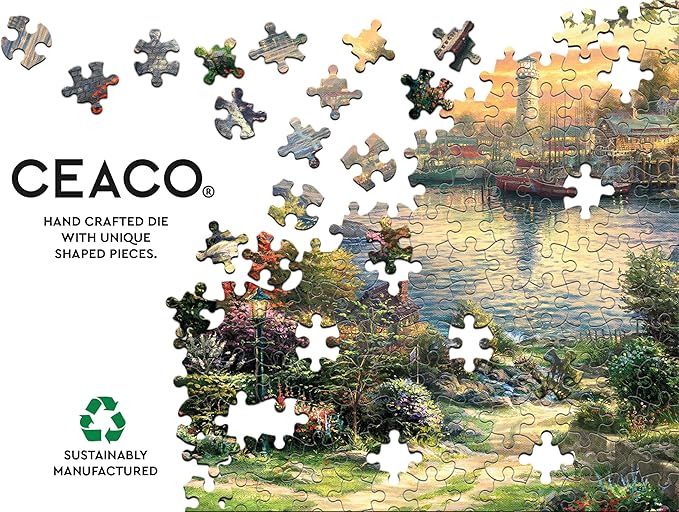 Ceaco – New England Harbor Jigsaw Puzzle – Thomas Kinkade Studios - 300 Piece Oversized Puzzle for Adults with Poster - Scenic Artwork – Large Pieces – Made in USA