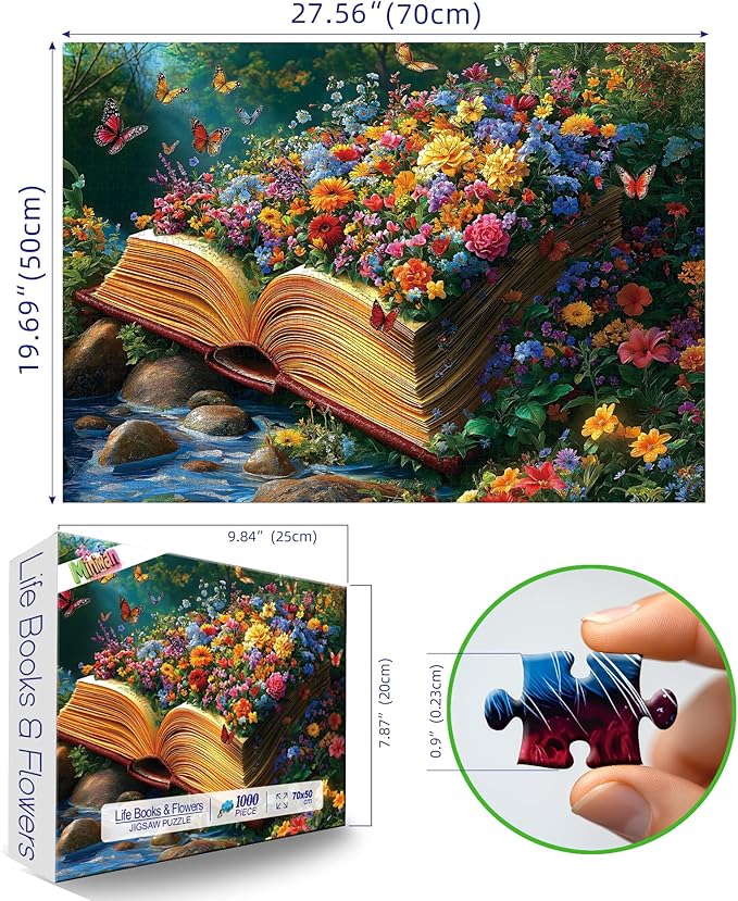 Spring Life Book 1000 Piece Puzzles for Adults, Funny Puzzle for Adults, Hard Challenge Art Jigsaw Puzzles, for Gifts Birthday Party Games Family, 27.5" X 19.7" Dust Free Puzzle
