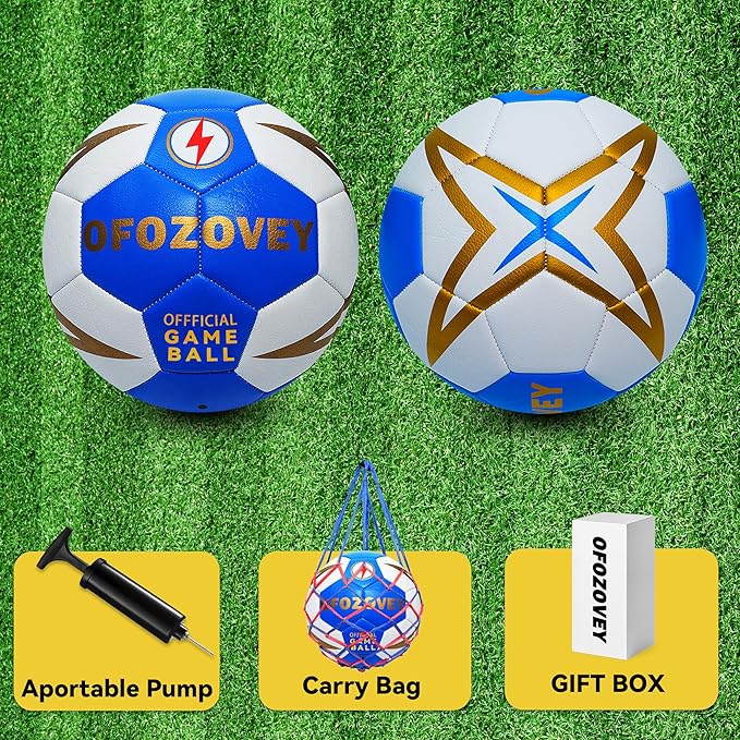 Soccer Ball Size 3,4,5 Two Pack,Classic Indoor Outdoor Soccer with 1 Pump 2 Net Bag and 2 Needle,Long-Lasting for Training, Games, Outdoor & Indoor Play Ideal Gift for Boys Girls Youth Adult