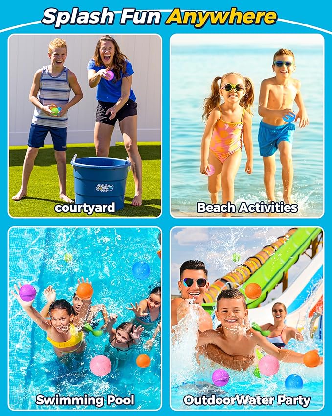 Tlitlimom Reusable Water Bomb balloons, Summer Toy Water Toy for Boys and Girls, Pool Beach Toys for Kids ages 3-12, Outdoor Activities Water Games Toys Self Sealing Water Splash Ball for Fun(4Pack)