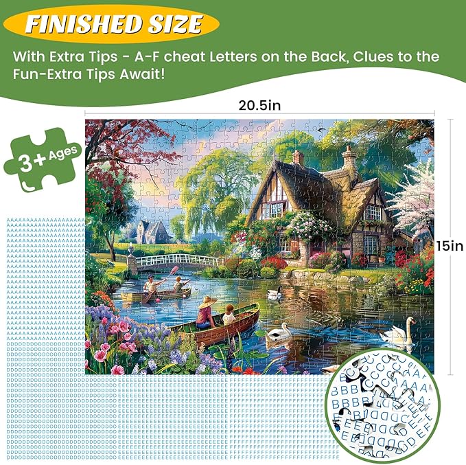500 Pieces Puzzle for Adults,Waterside Cottage Puzzle,Recycled Cardboard Peaceful Pond Puzzles 500 Pieces,Challenging Game Home Decor Birthday Party Gift for Adults Seniors 20.5 * 15 in