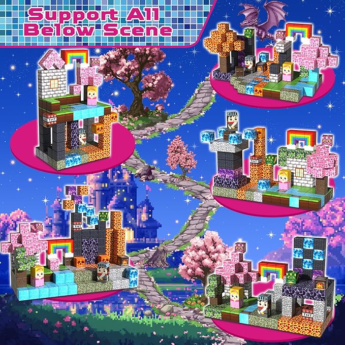 150 PCS 0.8in Magnetic Blocks - Easter Toys, Magnetic Building Blocks Cubes, Stacking Magnets, Birthday Easter Gifts for Age 3+ Years Old (Theme: Princess & Knight)