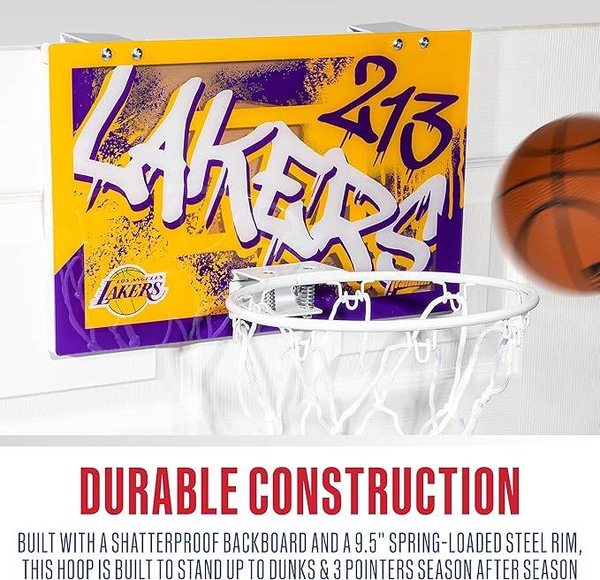 Franklin Sports NBA Team Over the Door Basketball Hoops - Kids Indoor Mini Basketball Hoop + Ball Set - NBA Fan Mini Hoops