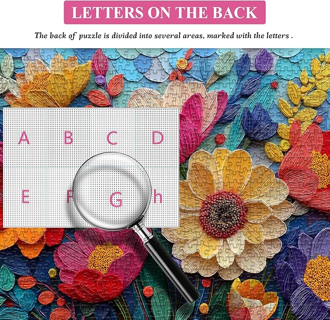 Colorful Flower Puzzles for Adults, Quilled Plant Floral Puzzle Fabric Art,Spring Flower Garden Jigsaw Puzzles 1000 Pieces Nature Challenge