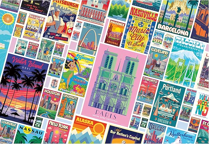 Buffalo Games – Vintage Posters 2000 Piece Jigsaw Puzzle Colorful Puzzle for Adults – Precision-Cut Pieces, Beautiful Artwork, and Hours of Relaxing Fun