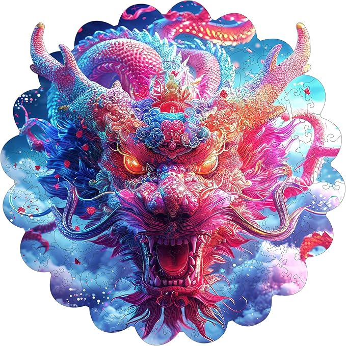 MEATRN Dragon Wooden Puzzles for Adults - Oriental Mythology Kirin Wooden Jigsaw Puzzle, Luxury Wood Wall Decorative for Collectors, Unique Gift & Home Décor, 203 Pcs, 11.4x11.4 in