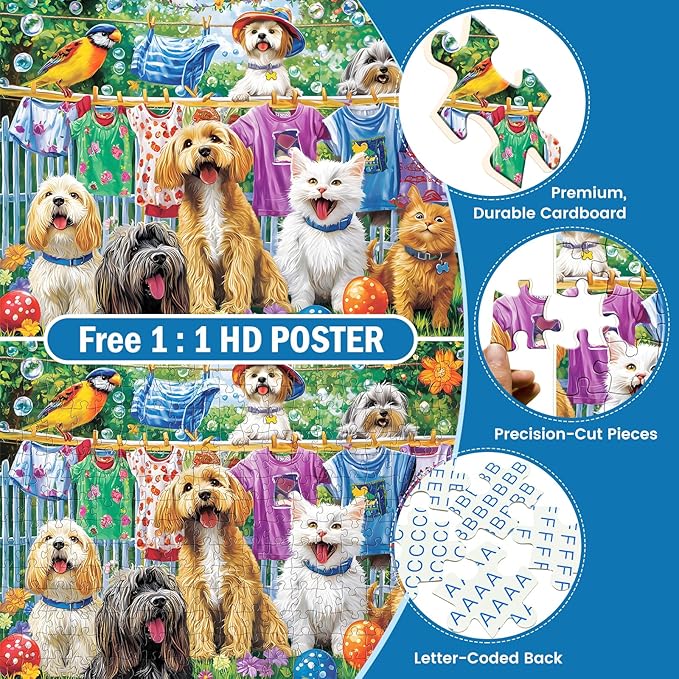 300 Piece Puzzles for Adults, Cute Dog Jigsaw Puzzle for Adults Children Elderly, Large Piece Fun Animal Puzzle for Kids Ages 8-10 10-12, Challenging Landscape Puzzles,Family Game Great Gift 20.5*15in