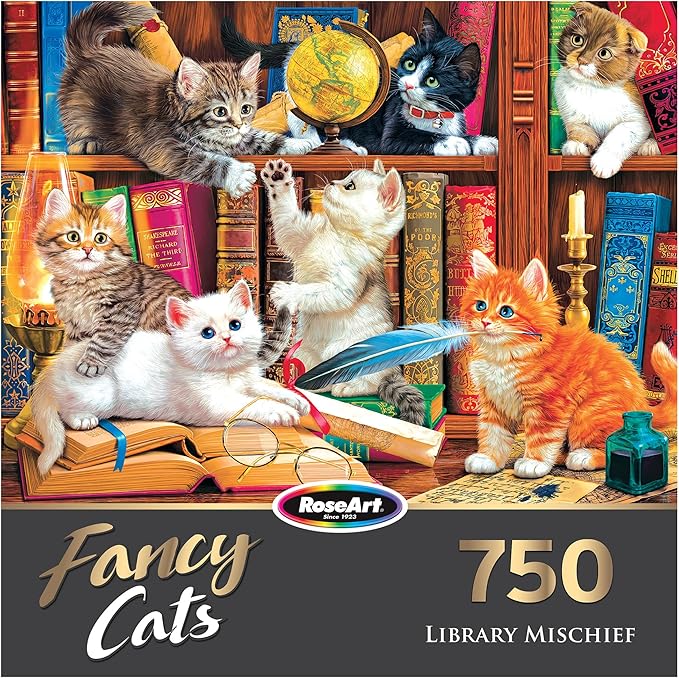 RoseArt - Fancy Cats - Library Mischief - 750 Piece Jigsaw Puzzle for Adults
