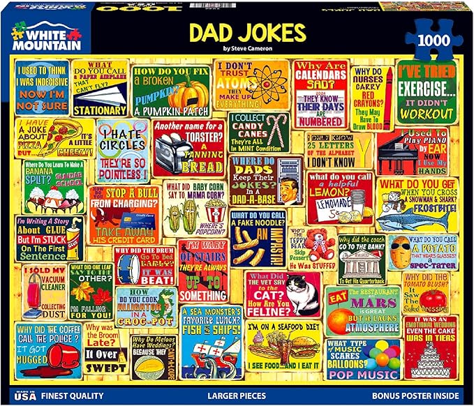 White Mountain 1000 Piece Jigsaw Puzzle Fathers Day Humor Collage Puzzles with Large Pieces Gift for Adults and Family 24"x30" - Dad Jokes