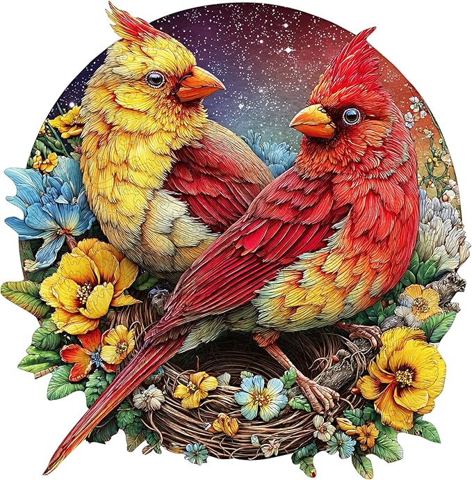 MEATRN Winter Cardinals Puzzles for Adults, Fun Educational Wooden Puzzle, Christmas Decorative Gift, Relaxing Wood Puzzle Game for Family & Friends, 508 Pcs, 16.5x16.7 in