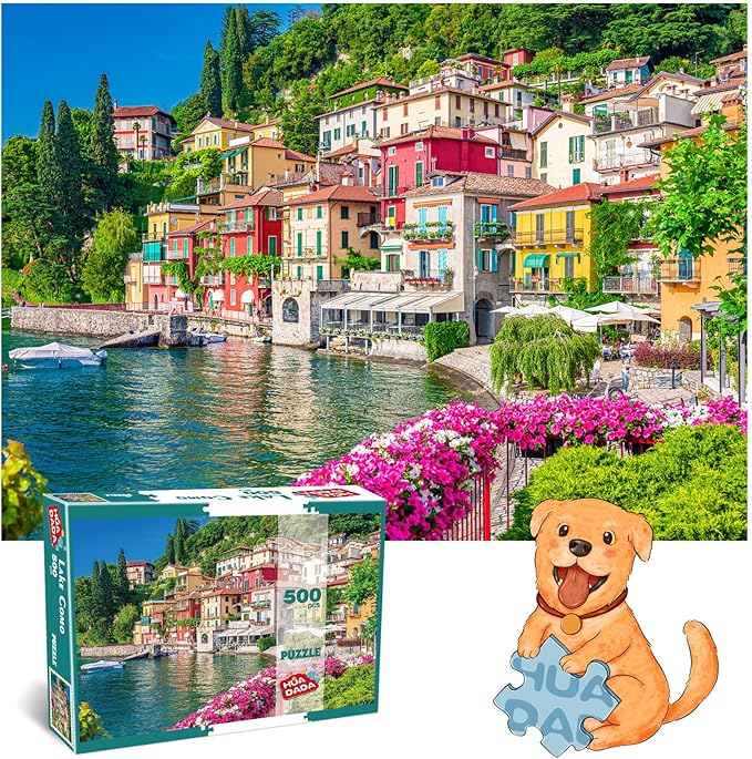 500 Piece Jigsaw Puzzle for Adults -Lake Como Scenery, Italy Jigsaw Puzzles 500 Pieces Puzzles for Adults-Finished Size 19.3" x 13.7"