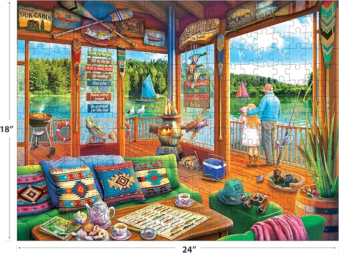 RoseArt - Kodak Premium - The Lake House 350 Piece Jigsaw Puzzle - Cozy Cabin Lake Summer Vacation Scene – Adult Puzzle – Finished Size Approx. 18" x 24", Made in USA