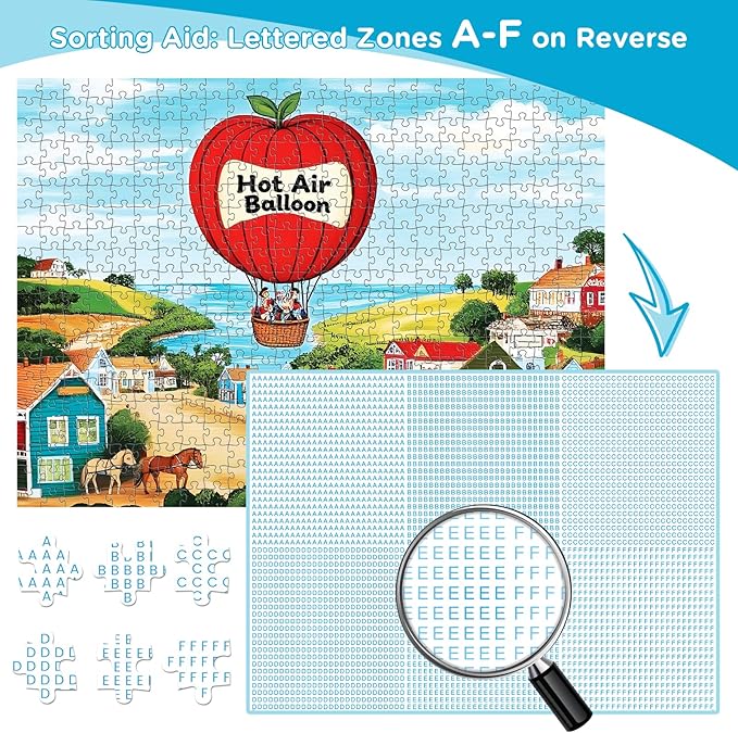 500 Piece Puzzles for Adults, Hot Air Balloon 500 Piece Puzzle, Charming Colorful Houses Jigsaw Puzzles, Relaxing Gifts for Adults, Seniors, Finished Size 20.5” x 15”