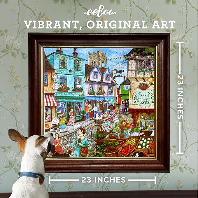 eeBoo 1000 Piece Puzzle - Village by the Sea Jigsaw Puzzle for Adults, Square 23" x 23" Made with Recycled Board & Vegetable-Based Ink