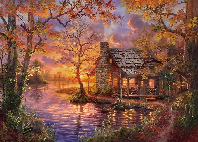 Puzzle for Adults 1000 Pieces, Autumn Peaceful Lakeside Cottage Puzzle, Challening Impossible Difficult Hard Fun 1000 Pieces Jigsaw Puzzles for Adults
