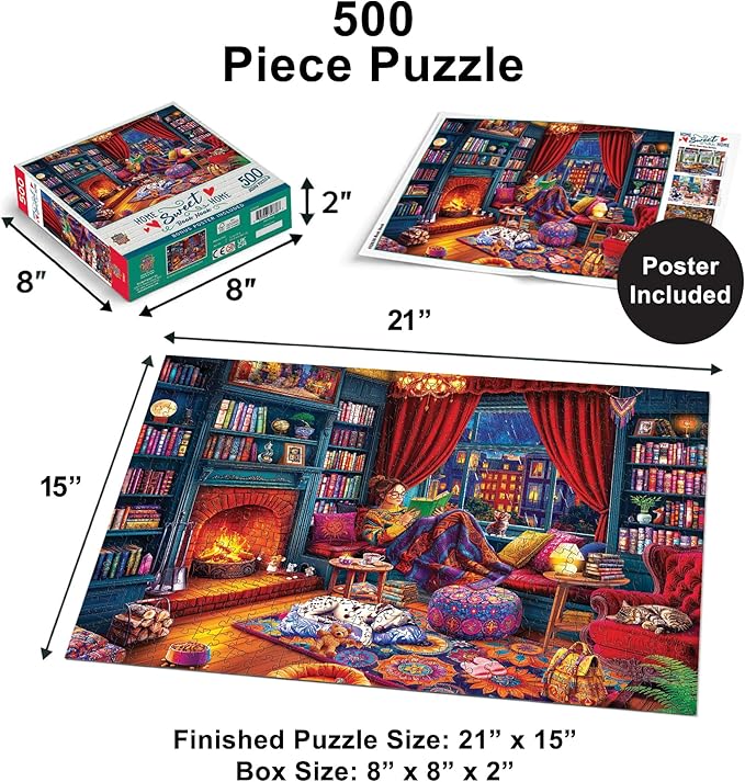 Masterpieces 500 Piece Jigsaw Puzzle for Adults, Family, Or Youth - Book Nook - 15"x21"