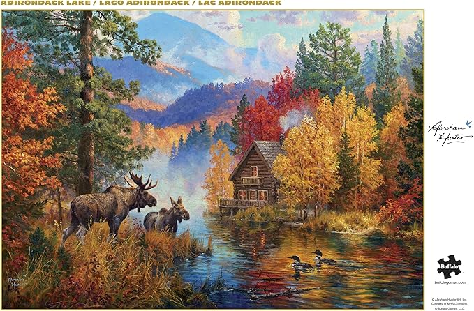 Buffalo Games – 500 Piece Jigsaw Puzzle - Adirondack Lake - Abraham Hunter - Premium Gold Collection Giftable Puzzle for Adults – Precision-Cut Pieces