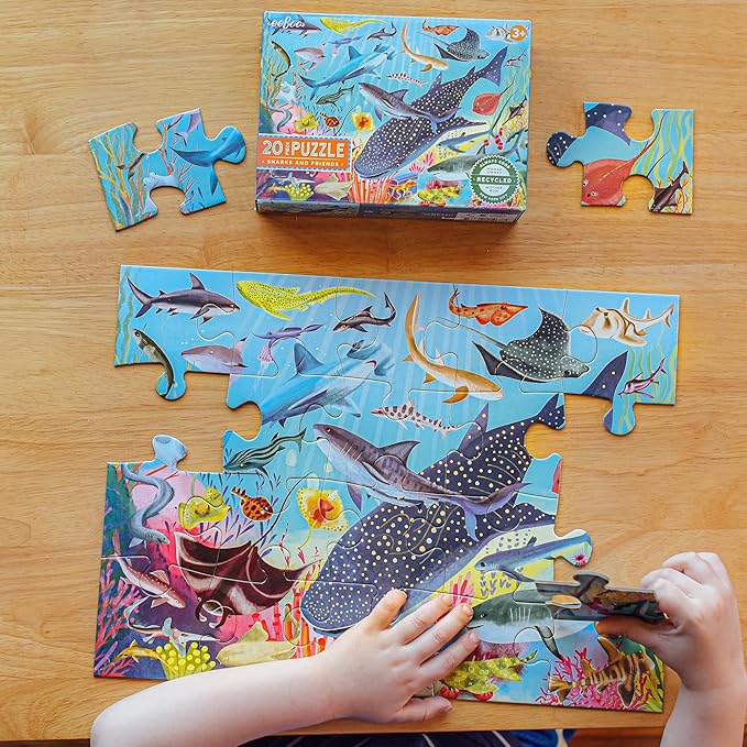 eeBoo 20 Piece Jigsaw Puzzle - Sharks & Friends Children's Puzzle Ocean Themed, Large Pieces for Small Hands to Develop Motor Skills