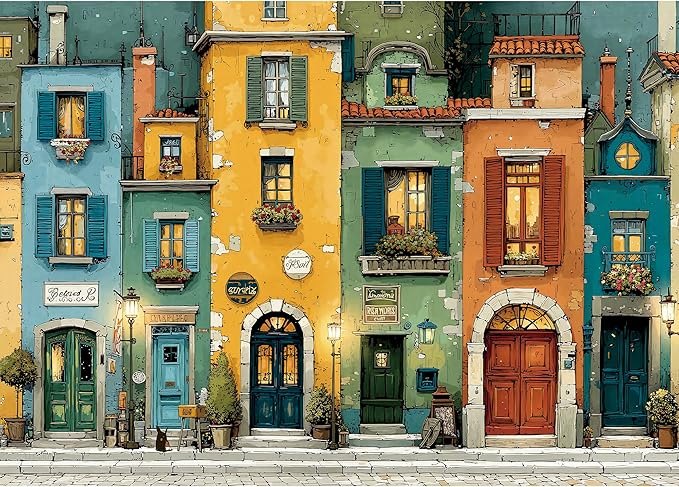 Puzzles for Adults 1000 Pieces, Fall Italy Town Street Vintage Landscape, 1000 Piece Puzzle for Adults Seniors, Jigsaw Puzzles 1000 Pieces with Letters on Back, Fun Gifts Decor, 1:1 Poster