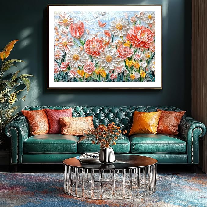 1000 Piece Flower Jigsaw Puzzle for Adults - Wildflower Floral Cute Spring Garden Puzzle with Peonies, Daisies & Butterflies, Pretty Art Puzzle for Family Game Night, Stress Relief & Home Decor