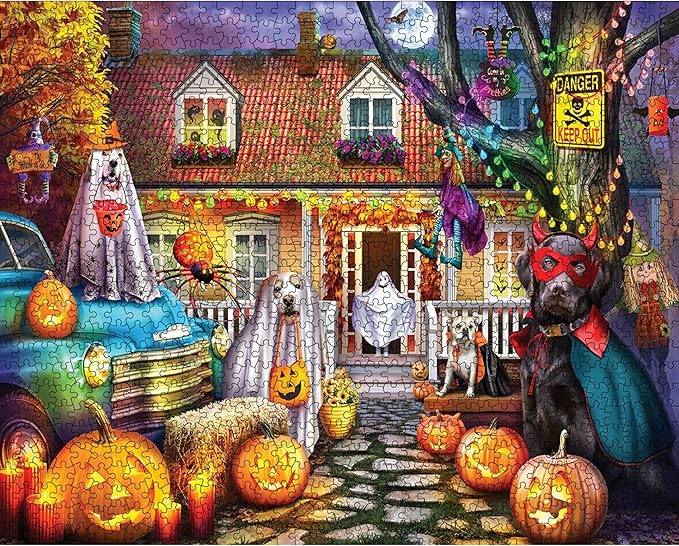 White Mountain 1000 Piece Jigsaw Puzzle Spooky Fall Dog Puzzles with Large Pieces, Gifts for Adults and Family 24"x30" - Halloween Dog House