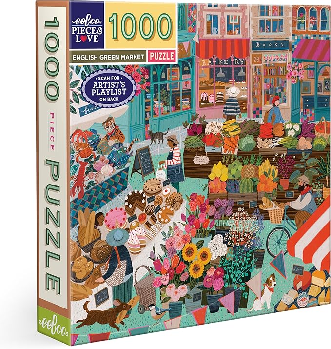 eeBoo 1000 Piece Puzzle - English Green Market Jigsaw Puzzle for Adults, Square 23" x 23" Made with Recycled Board & Vegetable-Based Ink