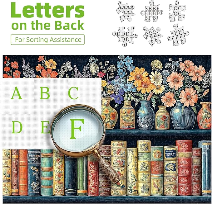 Bookshelf Vase 1000 Piece Puzzles for Adults, Hard Challenge Art 1000 Jigsaw Puzzles, for Gifts Birthday Party Games Family, 27.5" X 19.7" Dust Free Puzzle