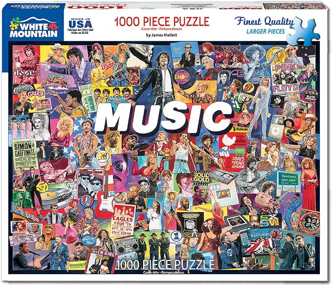 White Mountain 1000 Piece Jigsaw Puzzle Rock Pop Legends Collage Puzzles with Large Pieces for Adults and Family 24"x30" – Music