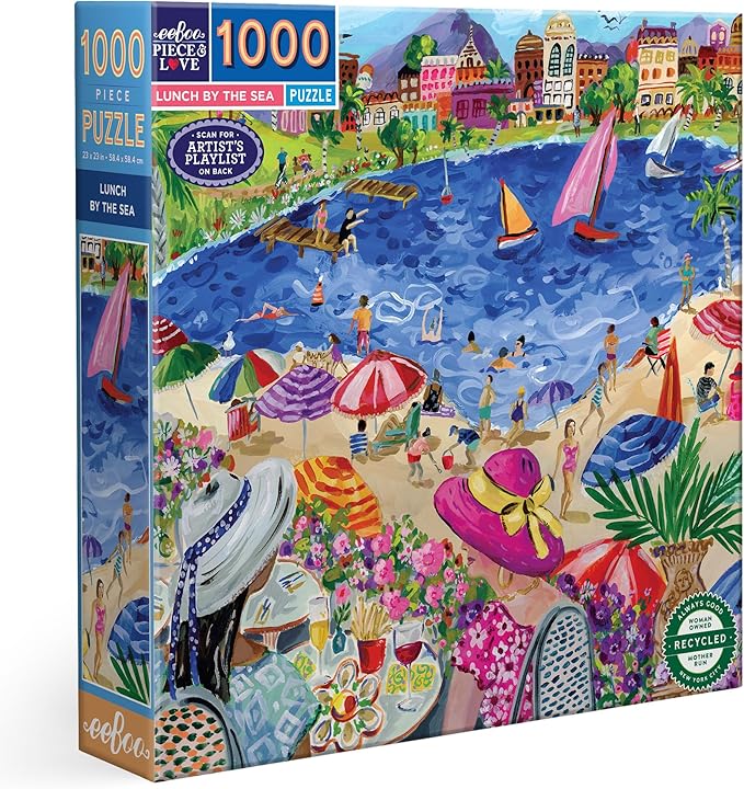 eeBoo 1000 Piece Puzzle - Lunch by The Sea Jigsaw Puzzle for Adults, Square 23" x 23" Made with Recycled Board & Vegetable-Based Ink