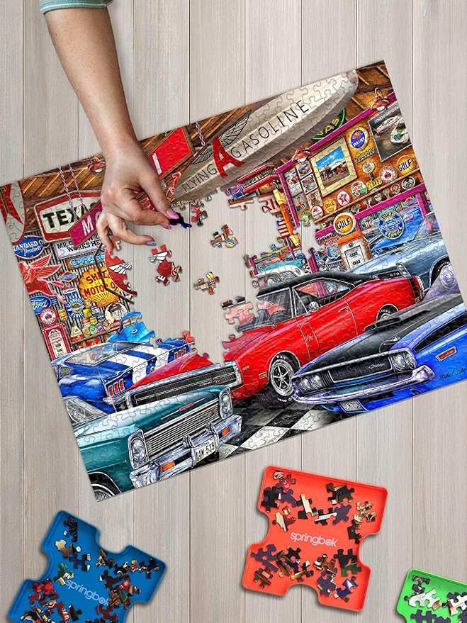 Springbok Muscle Car Museum 1000 Piece Jigsaw Puzzle for Adults - Classic Cars - Unique Cut Pieces - Made in USA