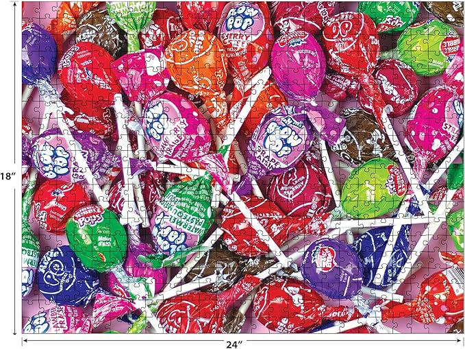 RoseArt - Snack Assortment- Blow Pop & Tootsie Roll Lollipop - 500 Piece Jigsaw Puzzle, Candy-Themed Puzzle for Adults
