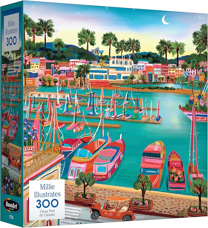 RoseArt - Millie Illustrates - Vieux Port De Cannes - 300 Piece Jigsaw Puzzle - Colorful Scenic Travel Art Illustrated Puzzle for Adults