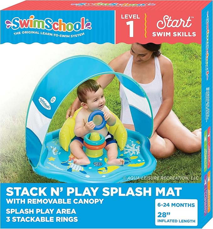 SwimSchool Infant Baby Pool Floats, Free Swimming, Super Buoyant – Ages 6-24 Months – Multiple Colors/Styles – Adjustable Canopies and Seats, Splash & Play Baby Floaties