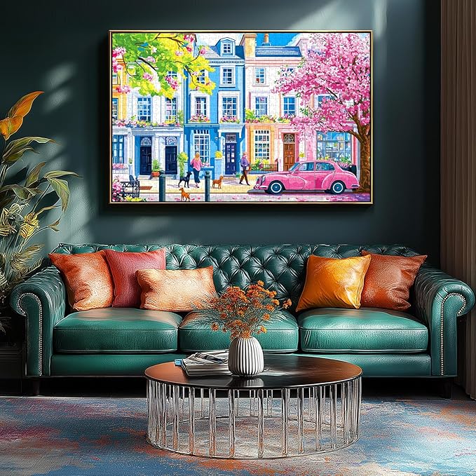 MINIWAN 500 Piece Puzzles for Adults - London Townhouse Cherry Blossom Jigsaw Puzzle, 23x15 Inches with Unique Irregular Shaped Pieces for Relaxation & Home Wall Decor