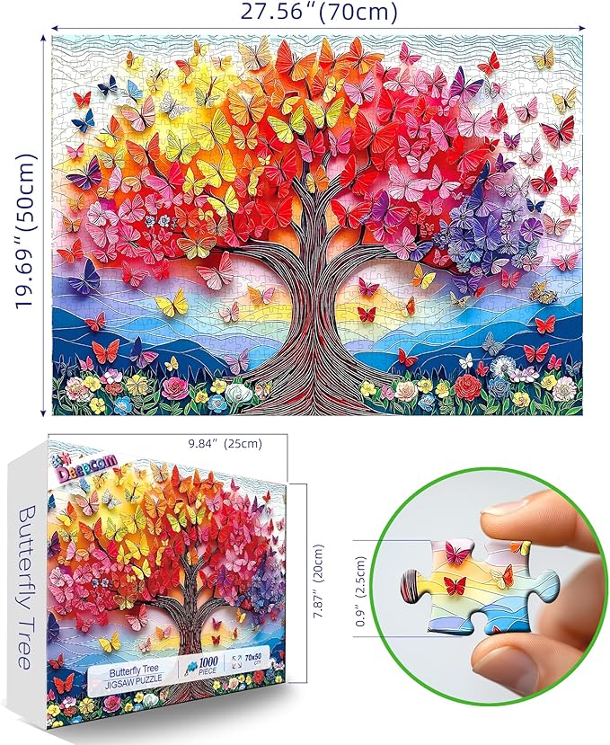 1000 Piece Jigsaw Puzzle for Adults - Vibrant Butterfly Tree with Colorful Blossoms, Challenging & Beautiful Puzzle for Family Fun, Stress Relief, and Home Decor