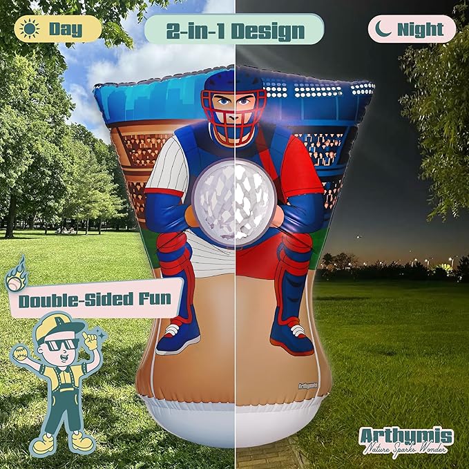 Pitching Target for Kids – Double-Sided Baseball Training Equipment for Indoor & Backyard Baseball Practice, Inflatable Strike Zone with Balls & Pump, Ages 3+