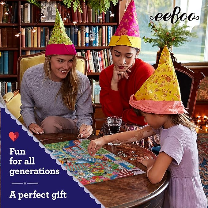 eeBoo 1000 Piece Puzzle - Marketplace in France Jigsaw Puzzle for Adults, Square 23" x 23" Made with Recycled Board & Vegetable-Based Ink