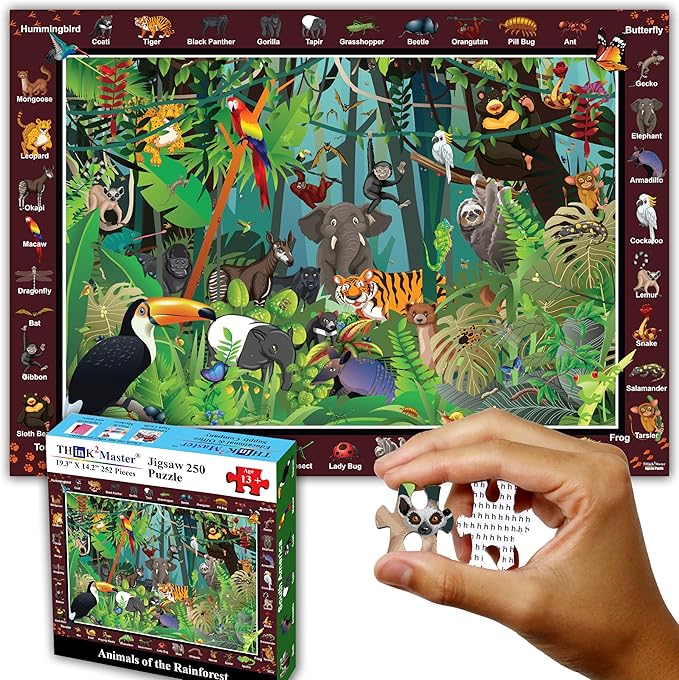 Think2Master Rainforest Jungle Animal 250 Pieces Jigsaw Puzzle for Adults & Seniors. Great Gift with Larger Pieces 14.2” X 19.3”