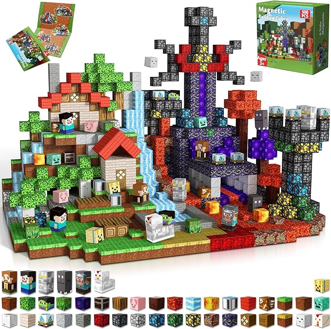 Magnetic Blocks - 500 PCS Magnetic Building Blocks Cubes, Magnet Toys for Kids Age 3+, Toy Building Set for Kids, Magnets Stacking Construction Easter Birthday Gifts for Boys Girls Age 4-8, 8-12